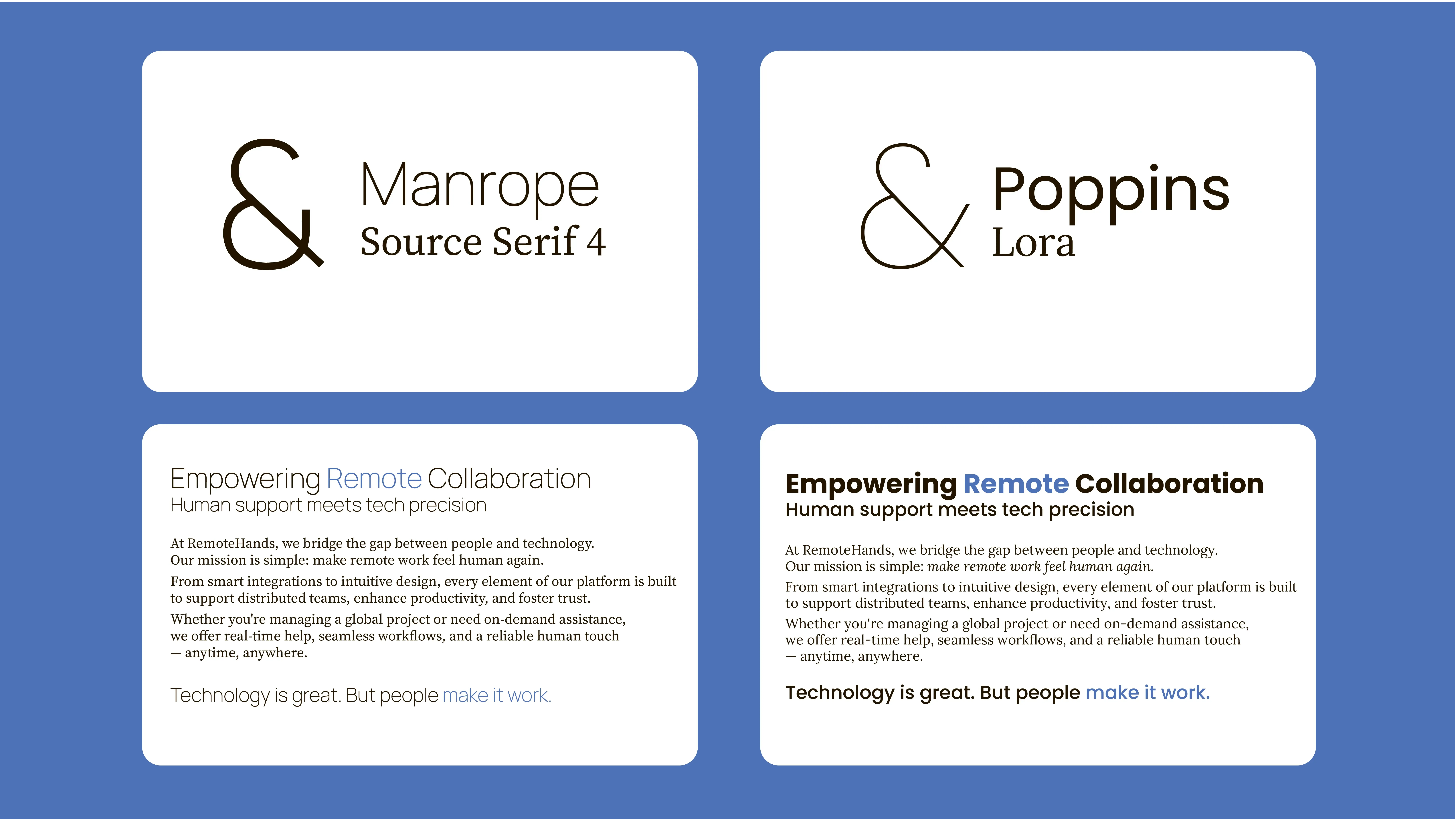 Remotehands - Image 5 - Font research - Manrope & Source Serif 4; Poppins & Lora