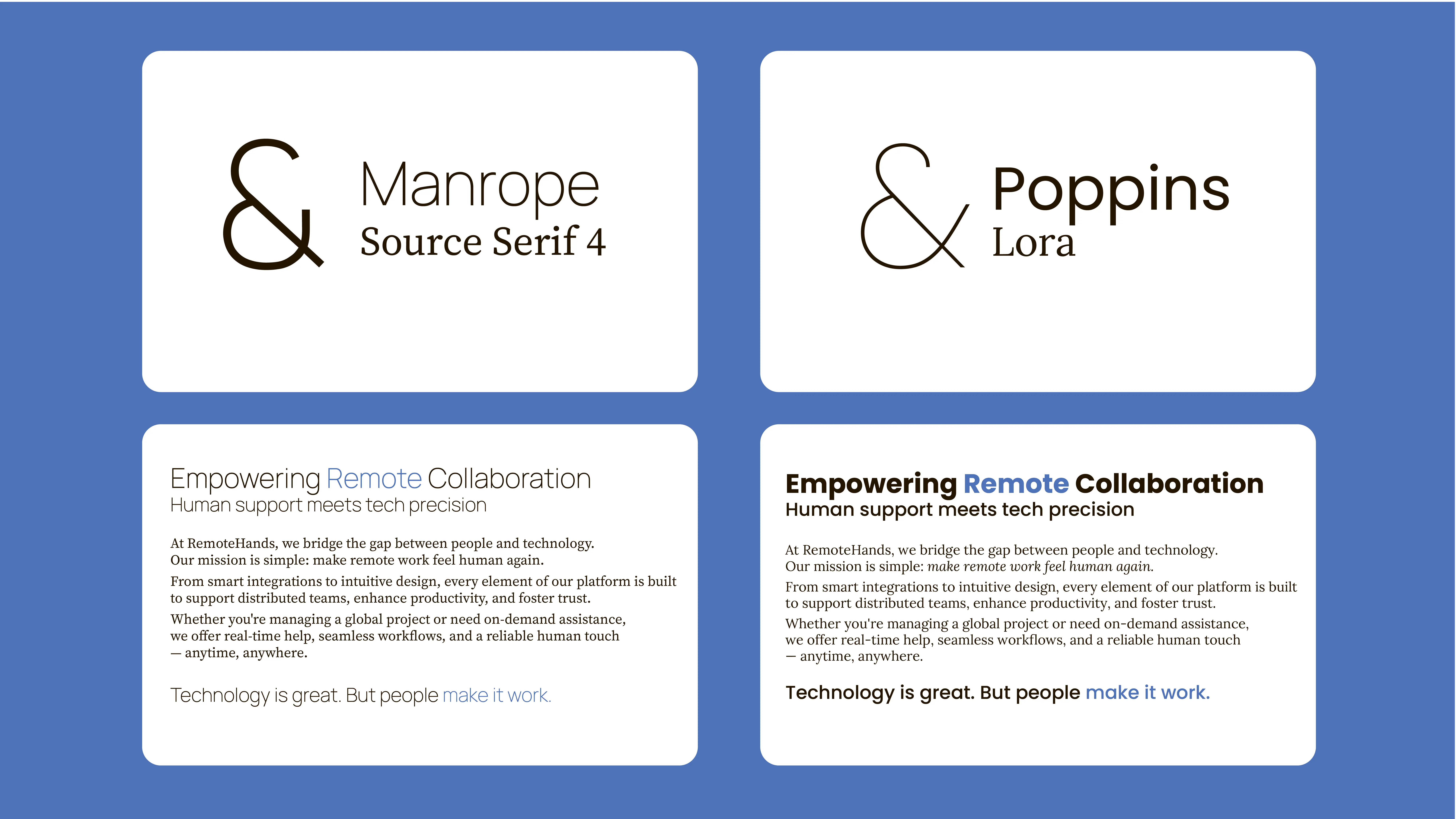 Remotehands - Image 5 - Font research - Manrope & Source Serif 4; Poppins & Lora